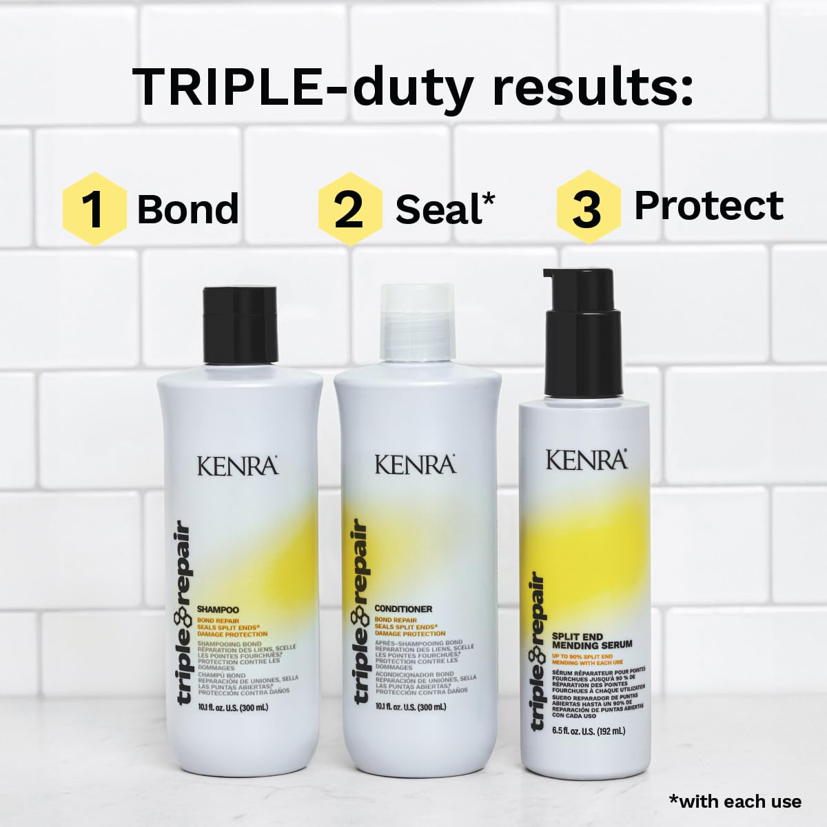 Kenra Triple Repair humidity-resistance graphic signals up to 72 hours of frizz control