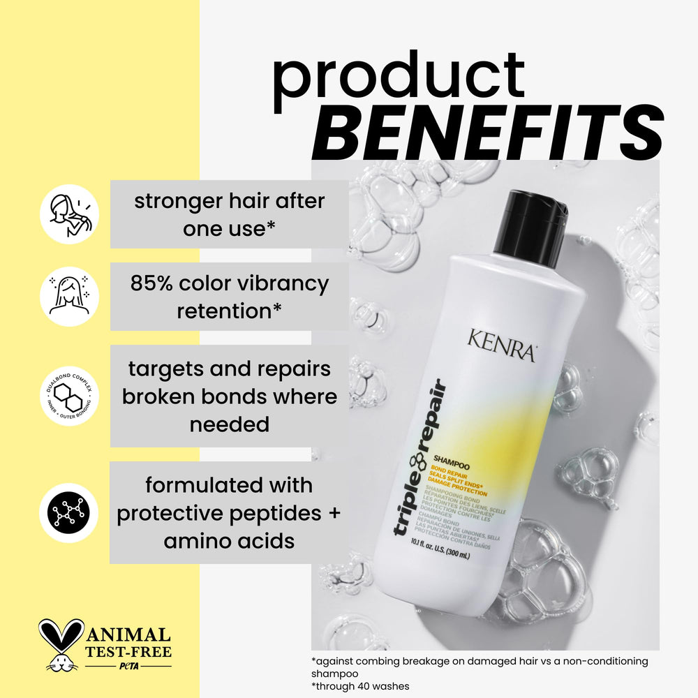 Kenra Triple Repair Shampoo back focusing on peptide ingredients and protection.