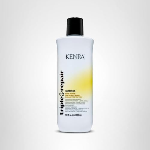 Kenra Triple Repair Shampoo rinse splash highlighting strengthened hair after use.