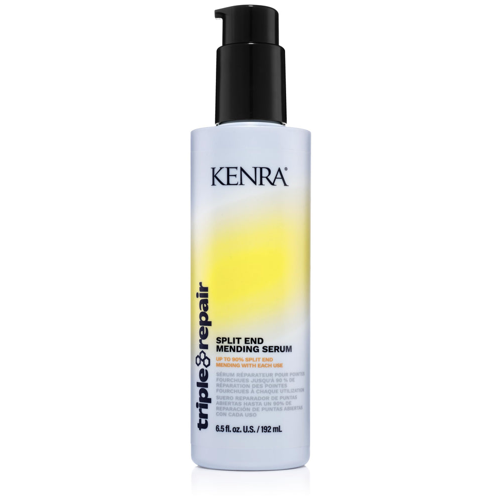 Kenra Triple Repair serum bottle shows split-end sealing for healthier hair