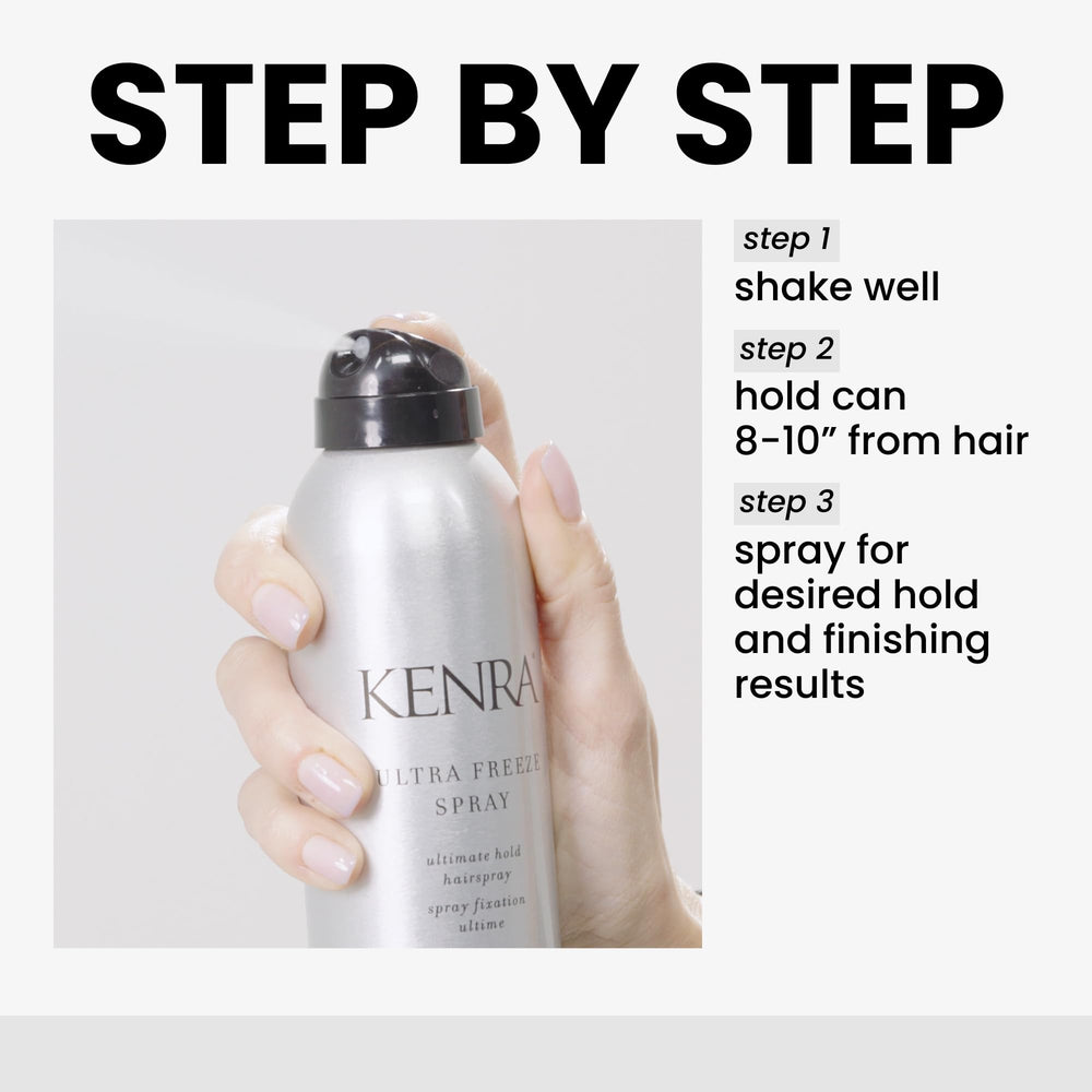 Kenra Ultra Freeze Spray 30 close-up on a styled hair shape with emphasis.