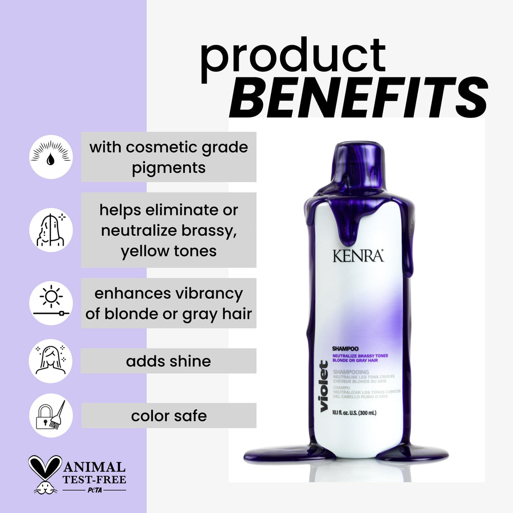 Kenra Violet Shampoo, aplicación cremosa: facilita distribución y deja cabello suave.