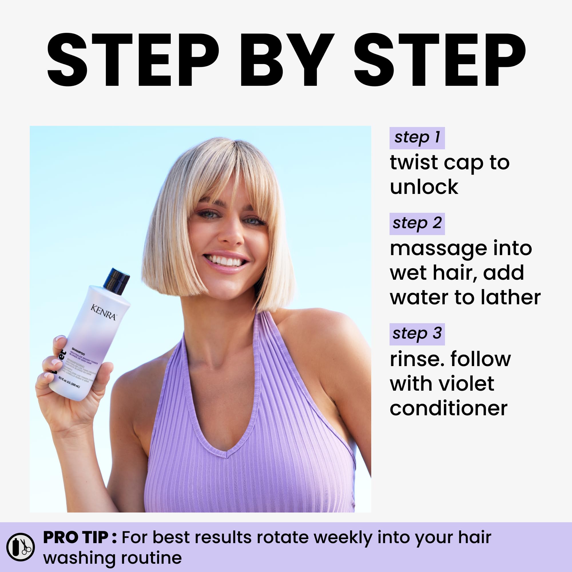 Kenra Violet Shampoo, contrarresta amarillos para tono más frío.