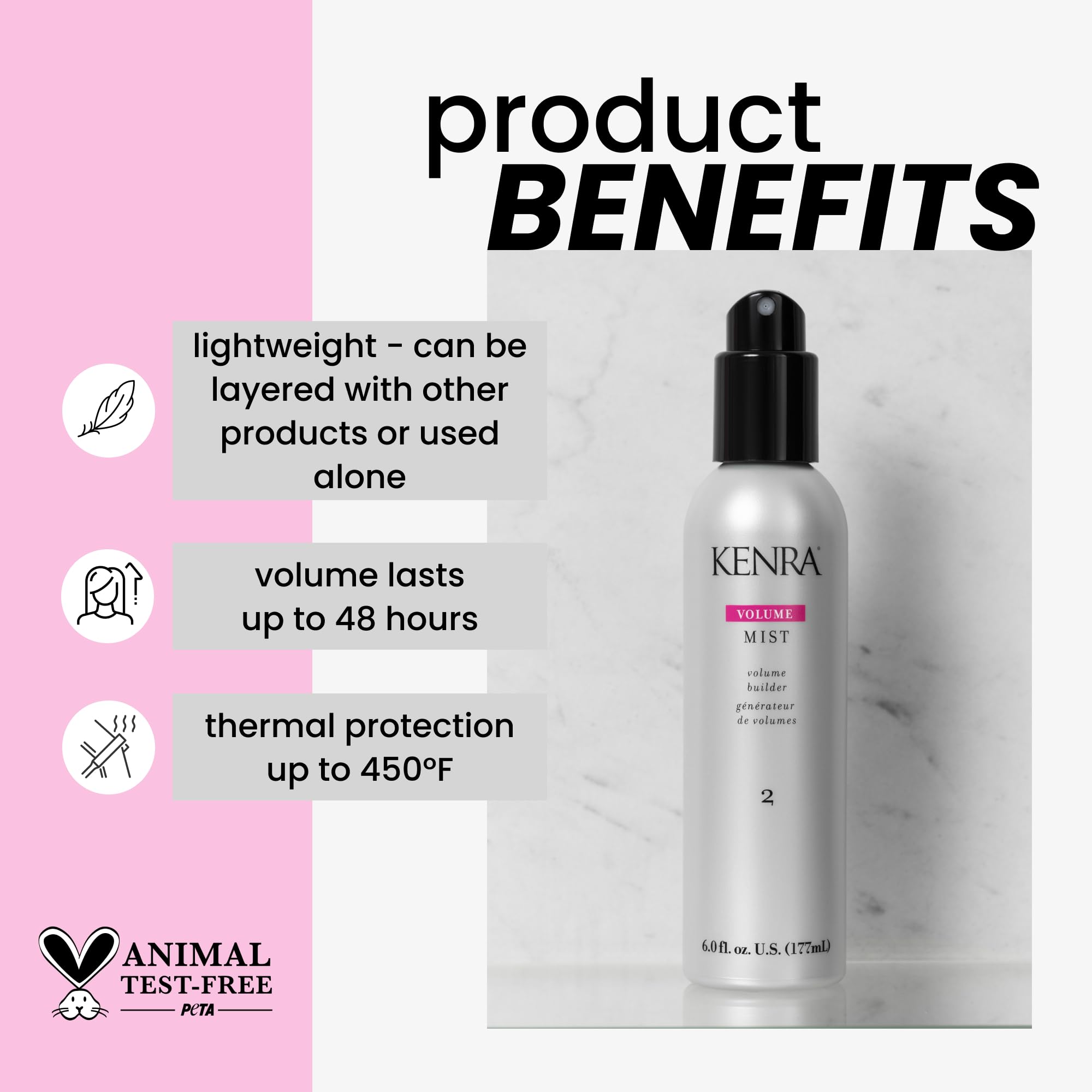 Kenra Volume Mist 2, aplicación de rociado fino para fijación flexible.