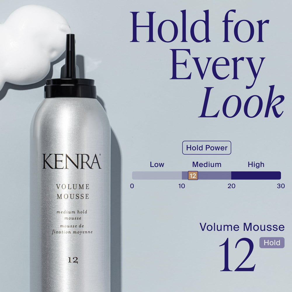 Kenra Volume Mousse 12: protección térmica hasta 450°F para peinado seguro.