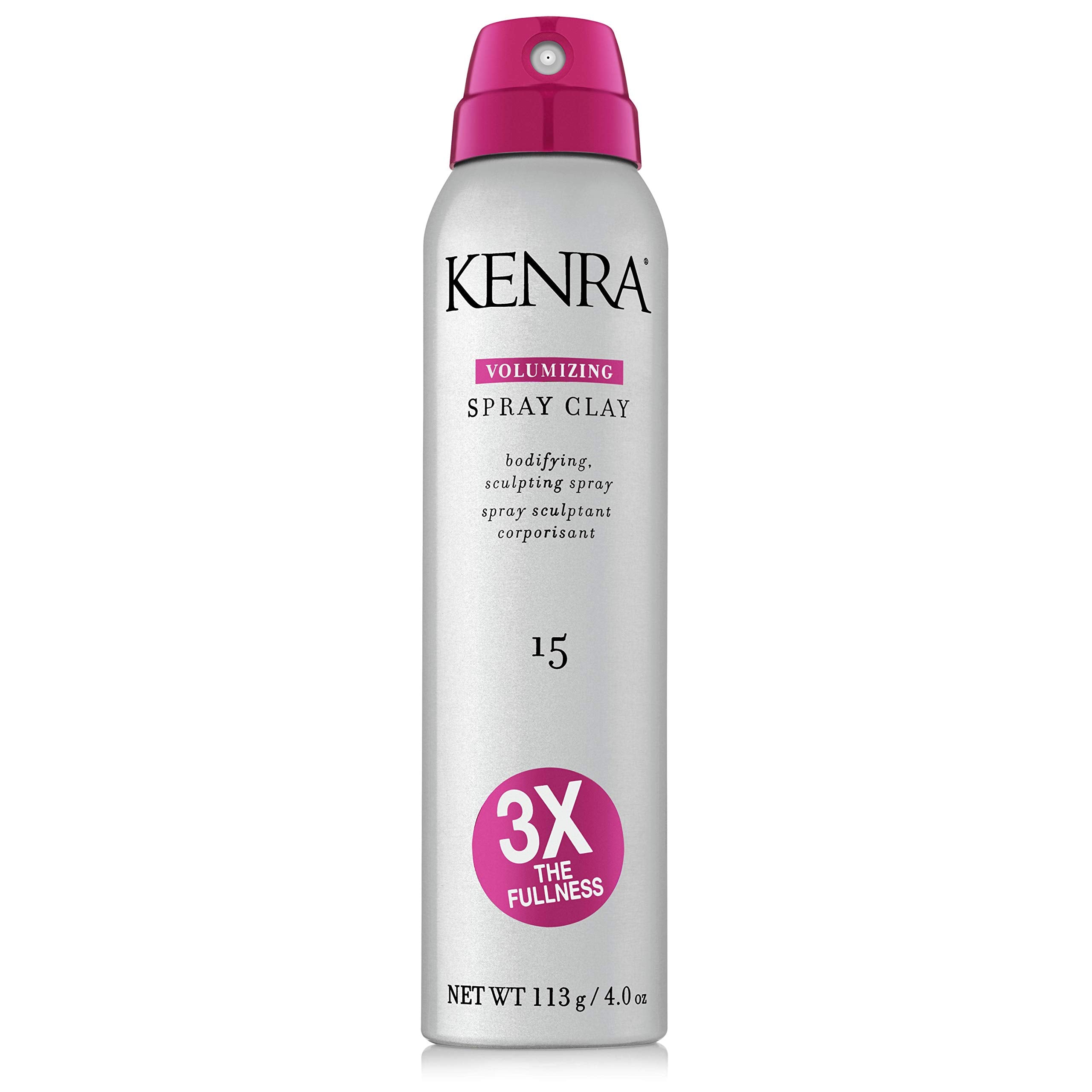 Kenra Volumizing Spray Clay 15: botella visible para volumen inmediato y textura.