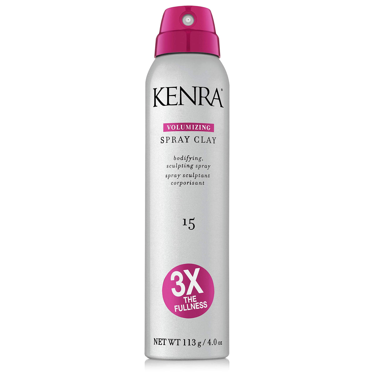Kenra Volumizing Spray Clay 15: botella visible para volumen inmediato y textura.