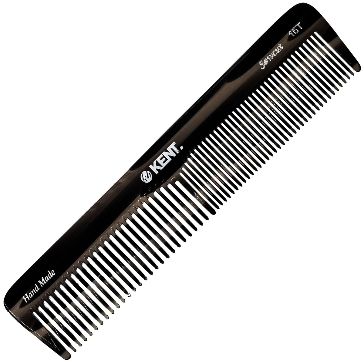 Kent 16T black graphite fine-tooth comb for precise styling and gentle detangling