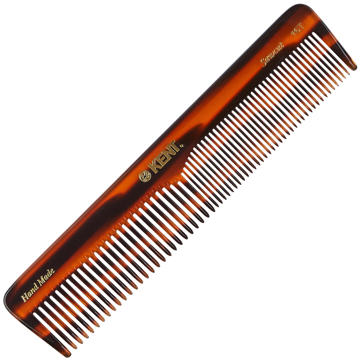 Kent 16T tortoise comb with fine and wide teeth for seamless detangling on all hair types