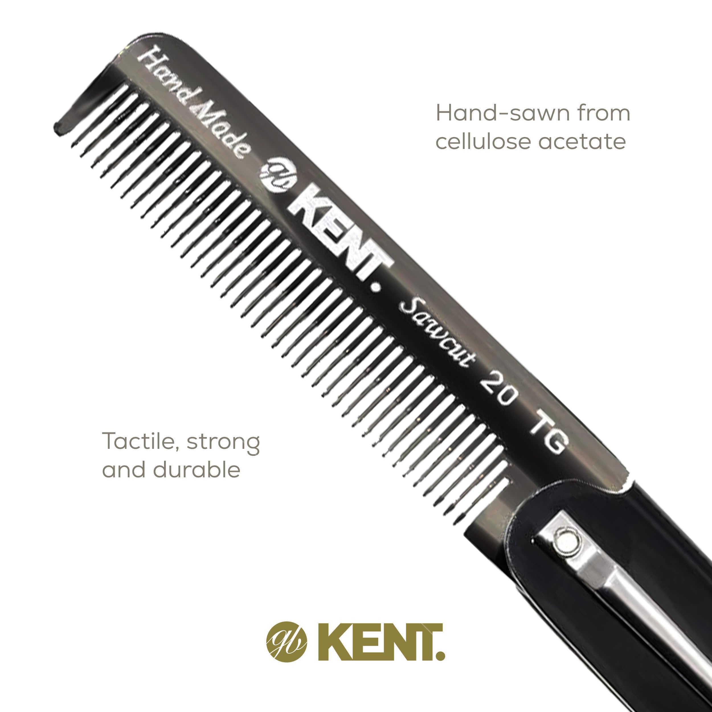 Kent 20T cellulose acetate handle minimizes static for sleek hair