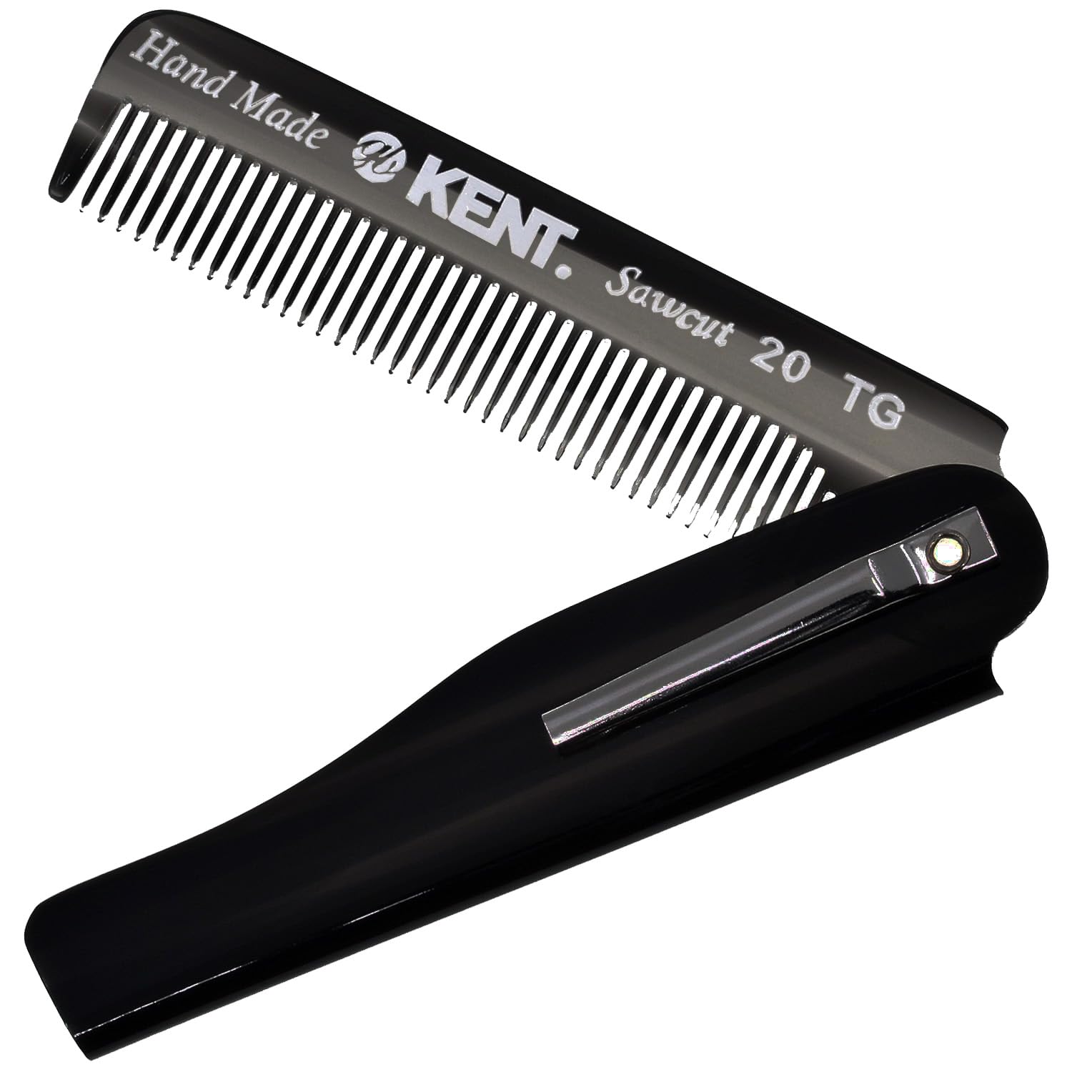 Kent 20T folding pocket comb in black graphite for on-the-go grooming and detangling