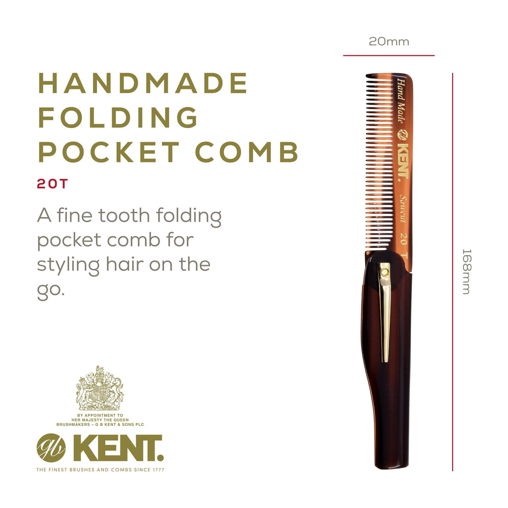 Kent 20T folding pocket comb closed for compact daily carry and quick touch-ups