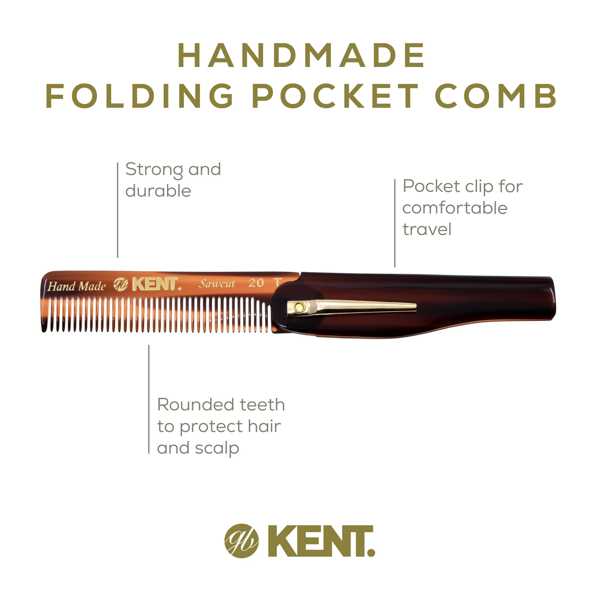 Kent 20T hand-polished teeth ensure smooth glide through hair and skin