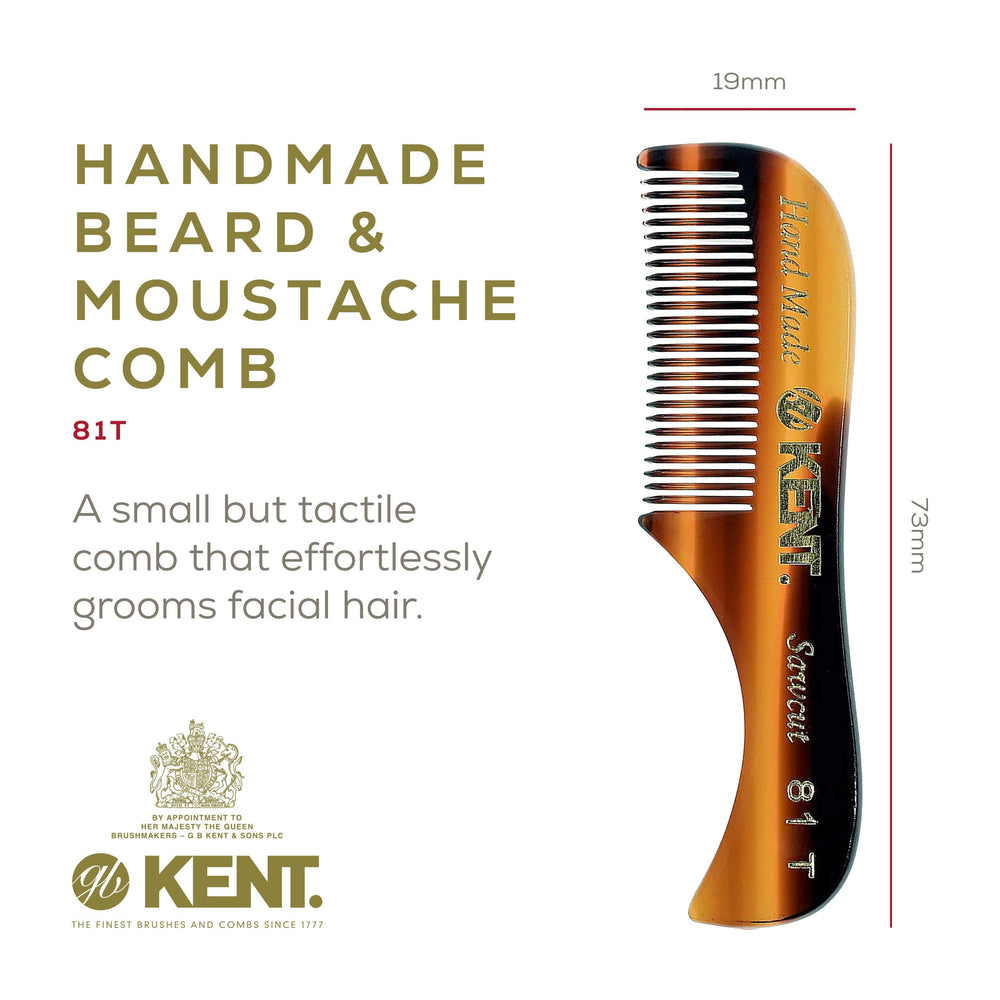 Kent 81T handmade beard and moustache comb in compact pocket size