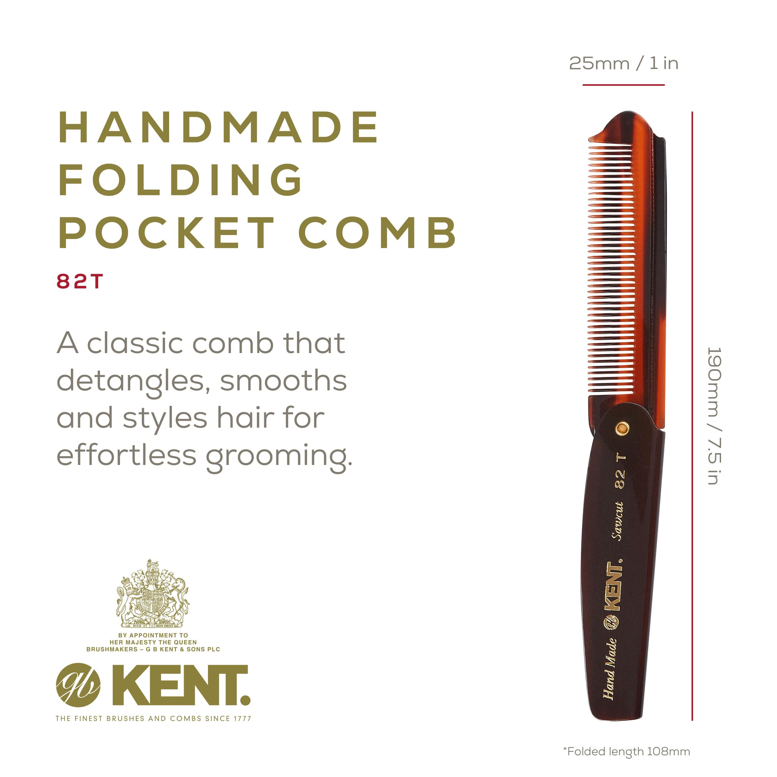 Kent 82T fine-tooth for gentle detangling and control.