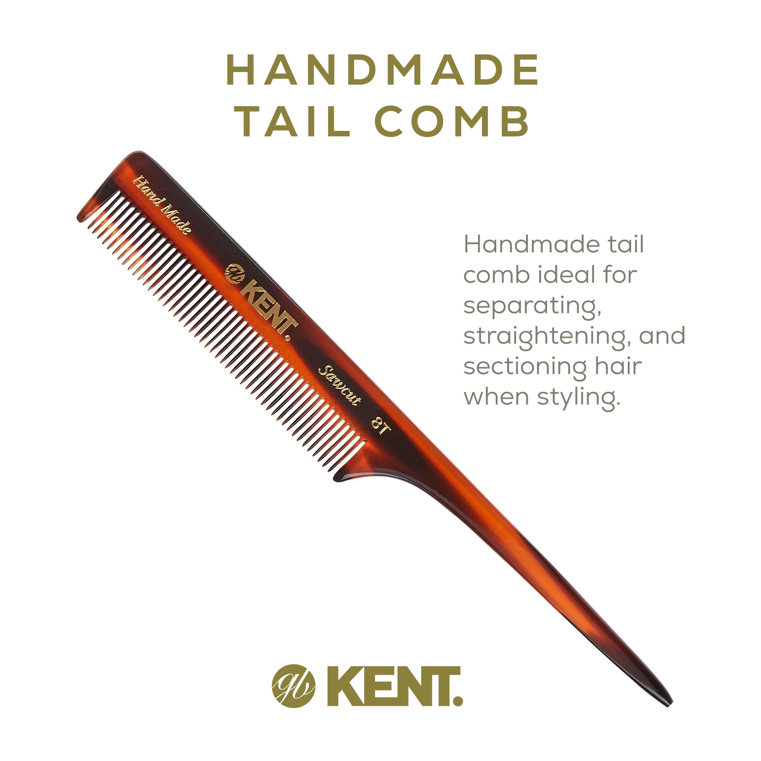 Kent 8T rat-tail comb for backcombing with smooth glide.