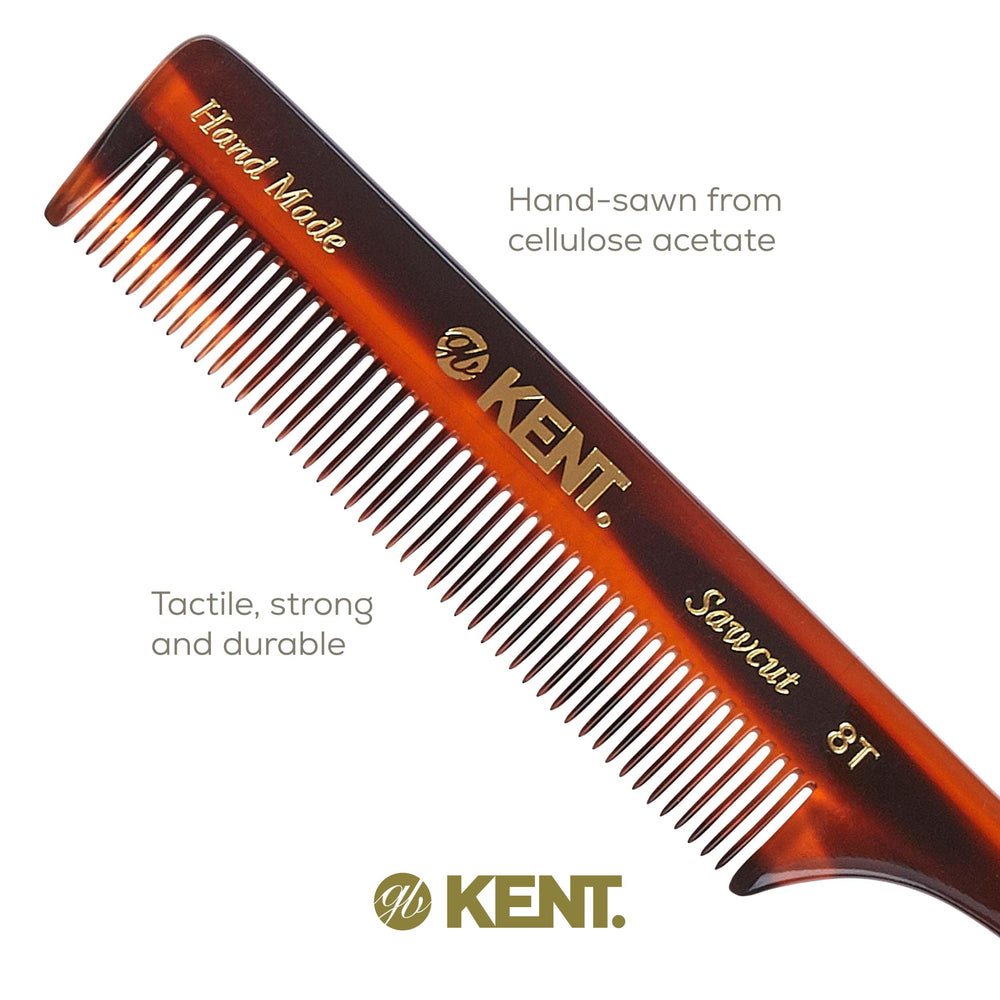 Kent 8T rat-tail comb hand-polished teeth for gentle detangling.