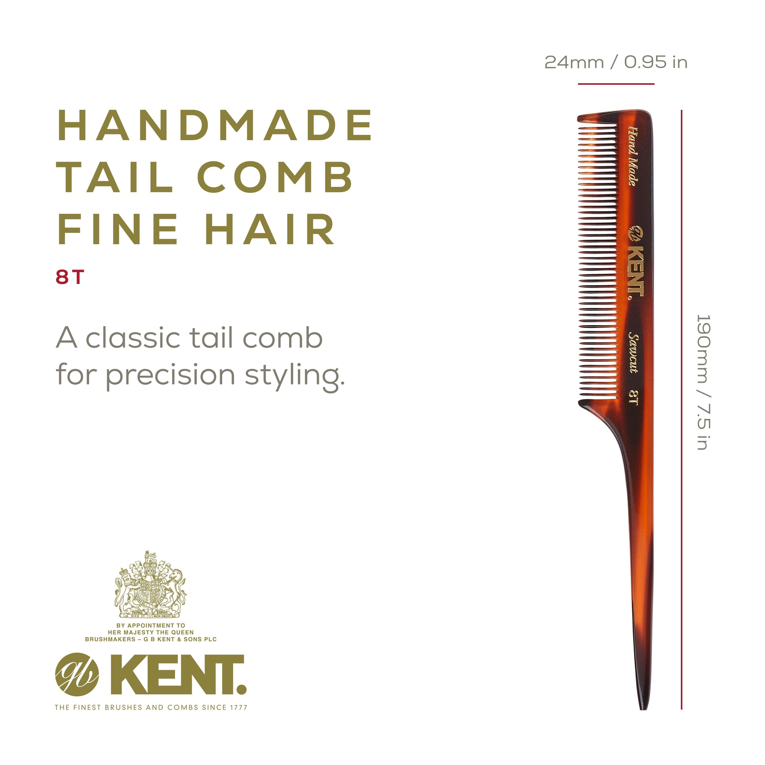 Kent 8T rat-tail comb for precise sectioning during styling.