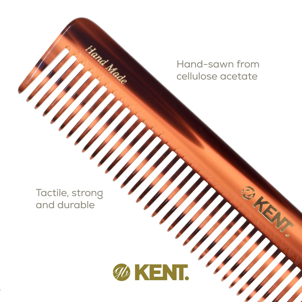Kent 92T tortoise detangler in cellulose acetate shows flexibility and durability.