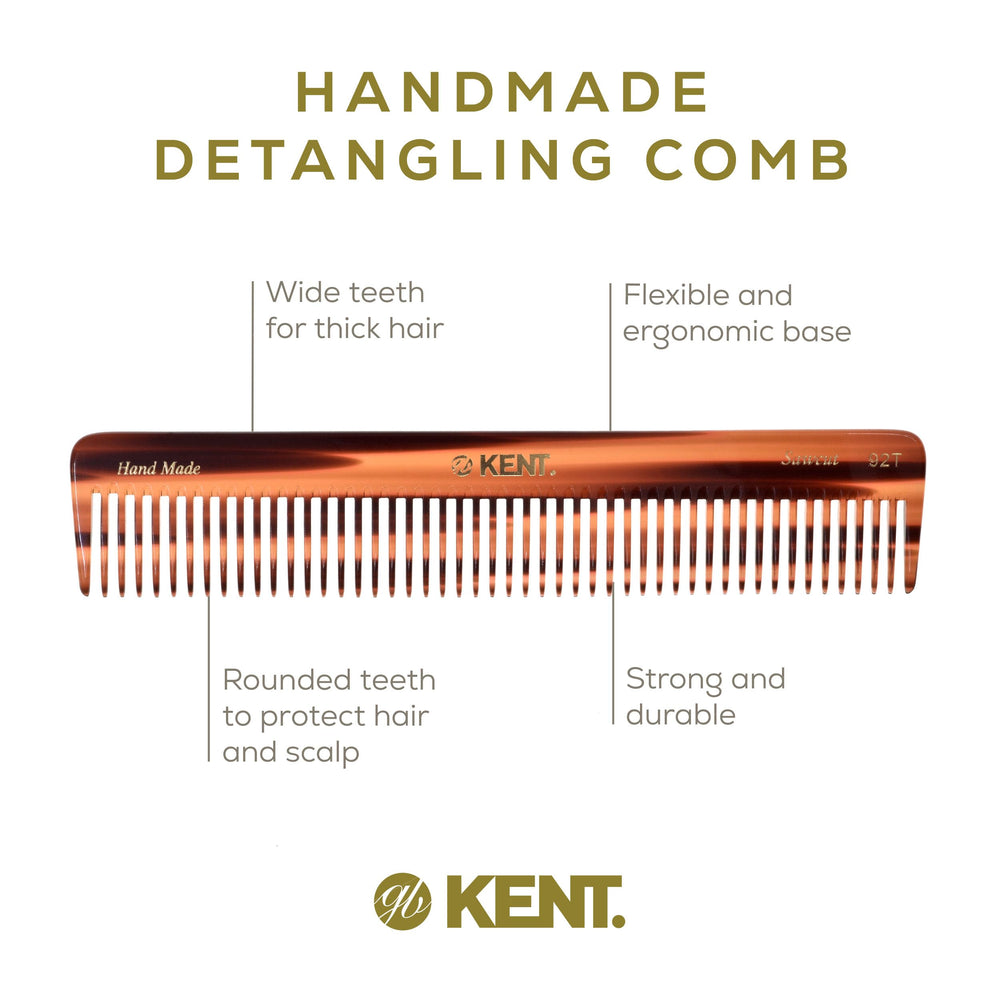 Hand-polished Kent 92T detangler highlights premium craftsmanship and finish.