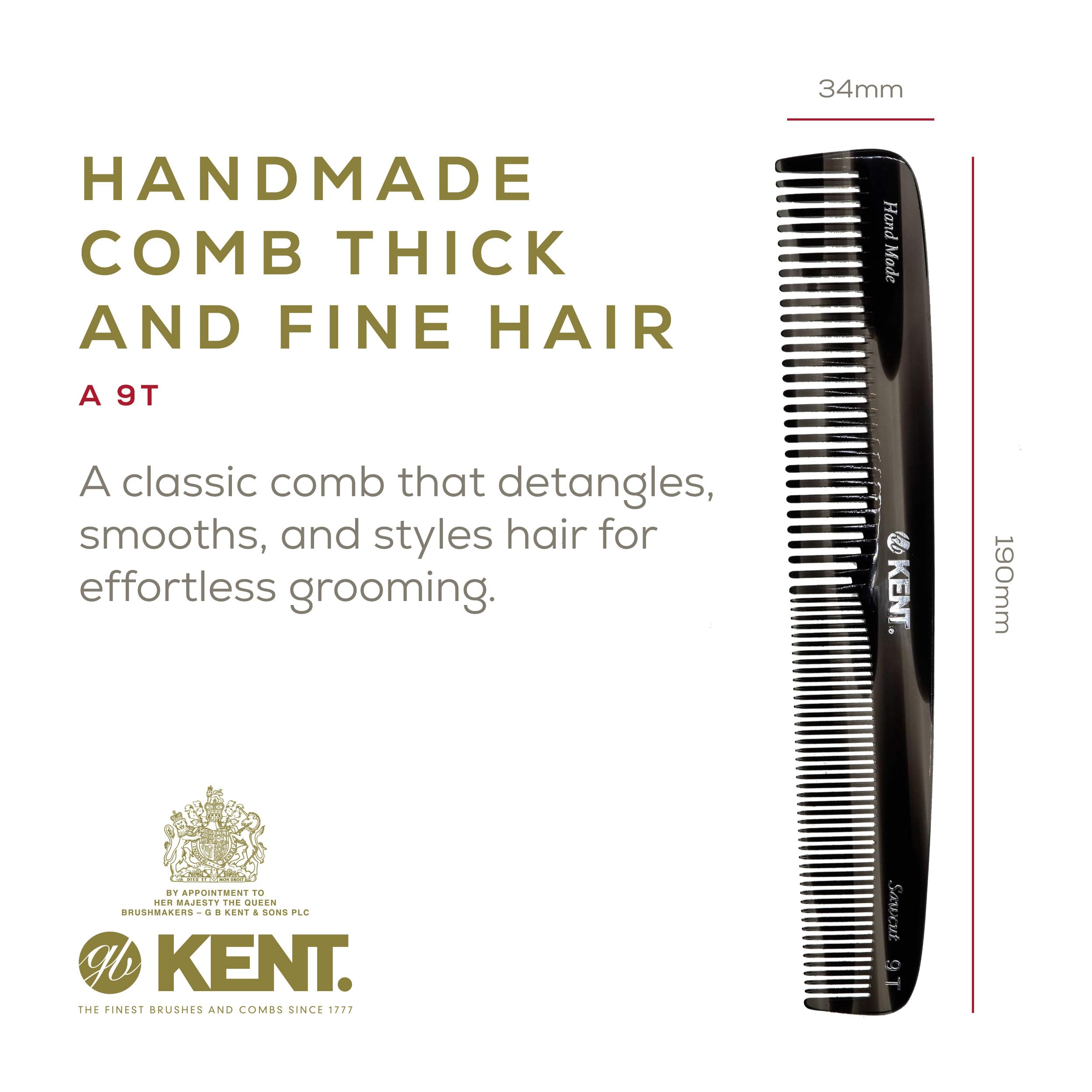 Kent 9T wide-tooth comb for gentle detangling and wet hair