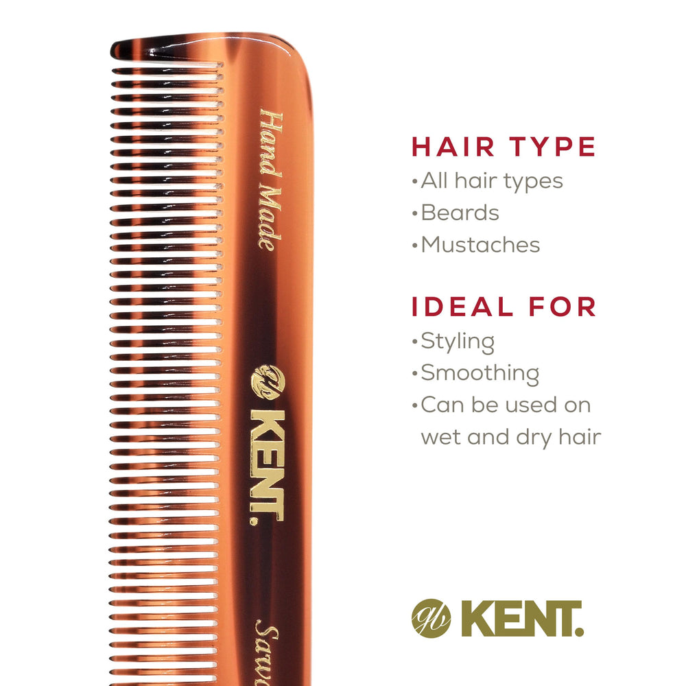Polished surface of Kent A FOT tortoiseshell comb emphasizes tactile feel during use.