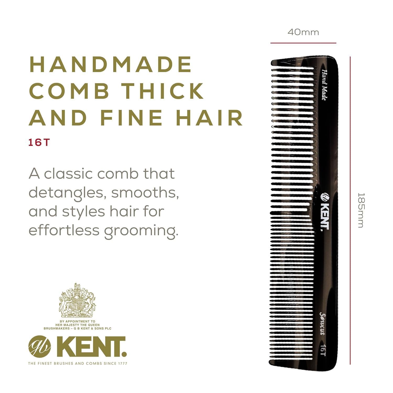 Kent 16T-16TG dresser-size comb for daily hair care