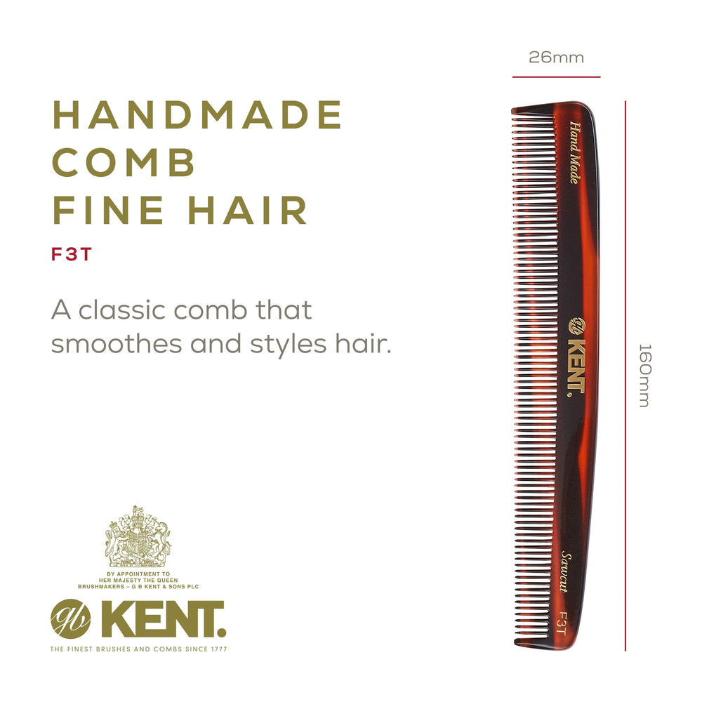 Kent F3T tortoiseshell fine tooth comb demonstrates effortless glide for grooming