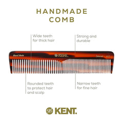 Kent handmade cellulose acetate comb with smooth finish for gentle detangling