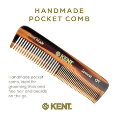 Kent OT Tortoise Pocket Comb's saw-cut teeth reduce hair snagging.