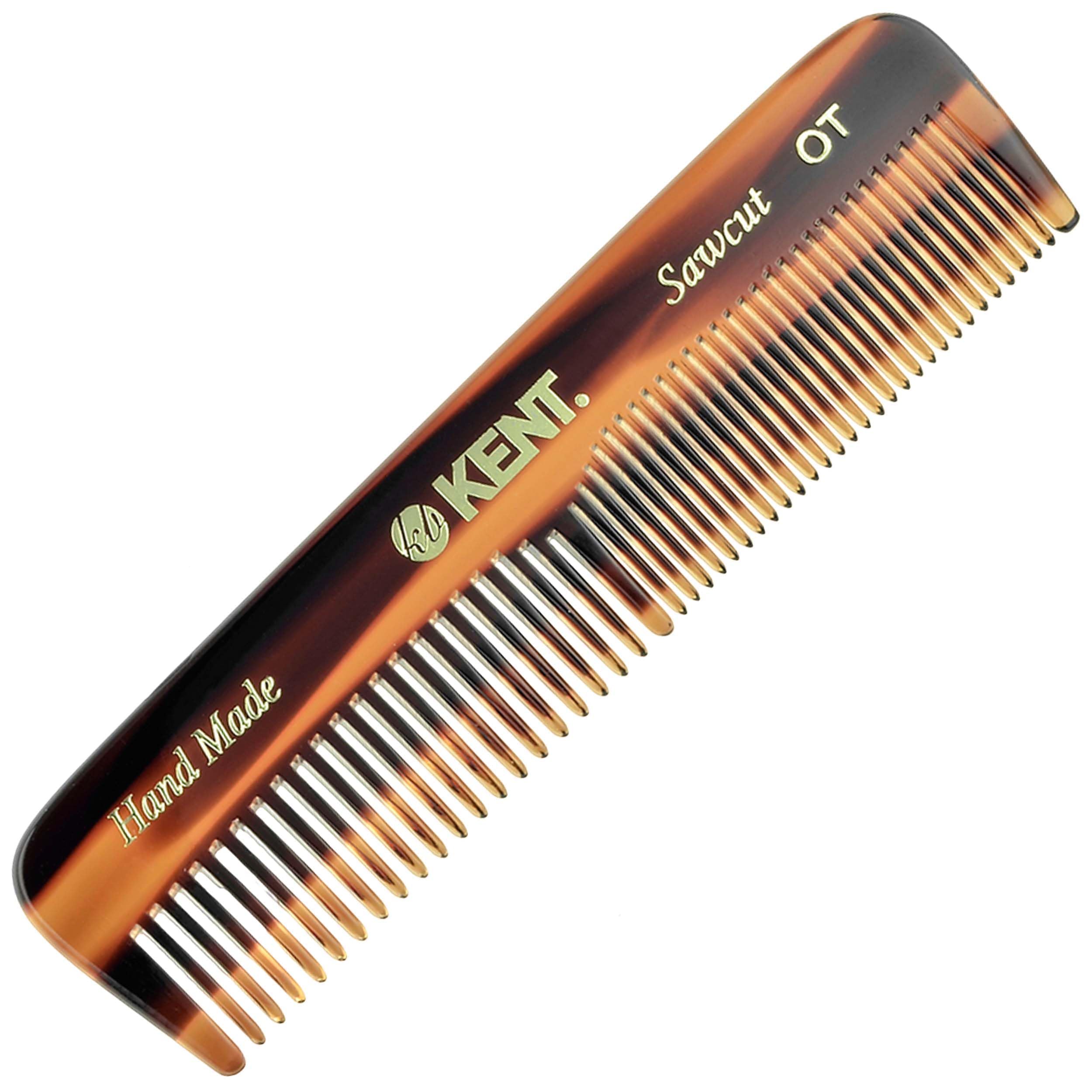 Kent OT Tortoise Pocket Comb with fine and wide teeth for smooth styling.