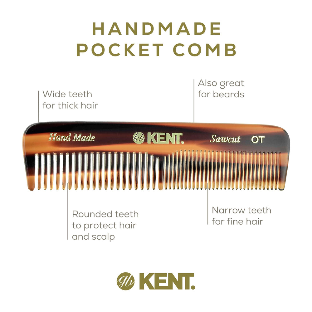 Kent OT Tortoise Pocket Comb glides through wet or dry hair.