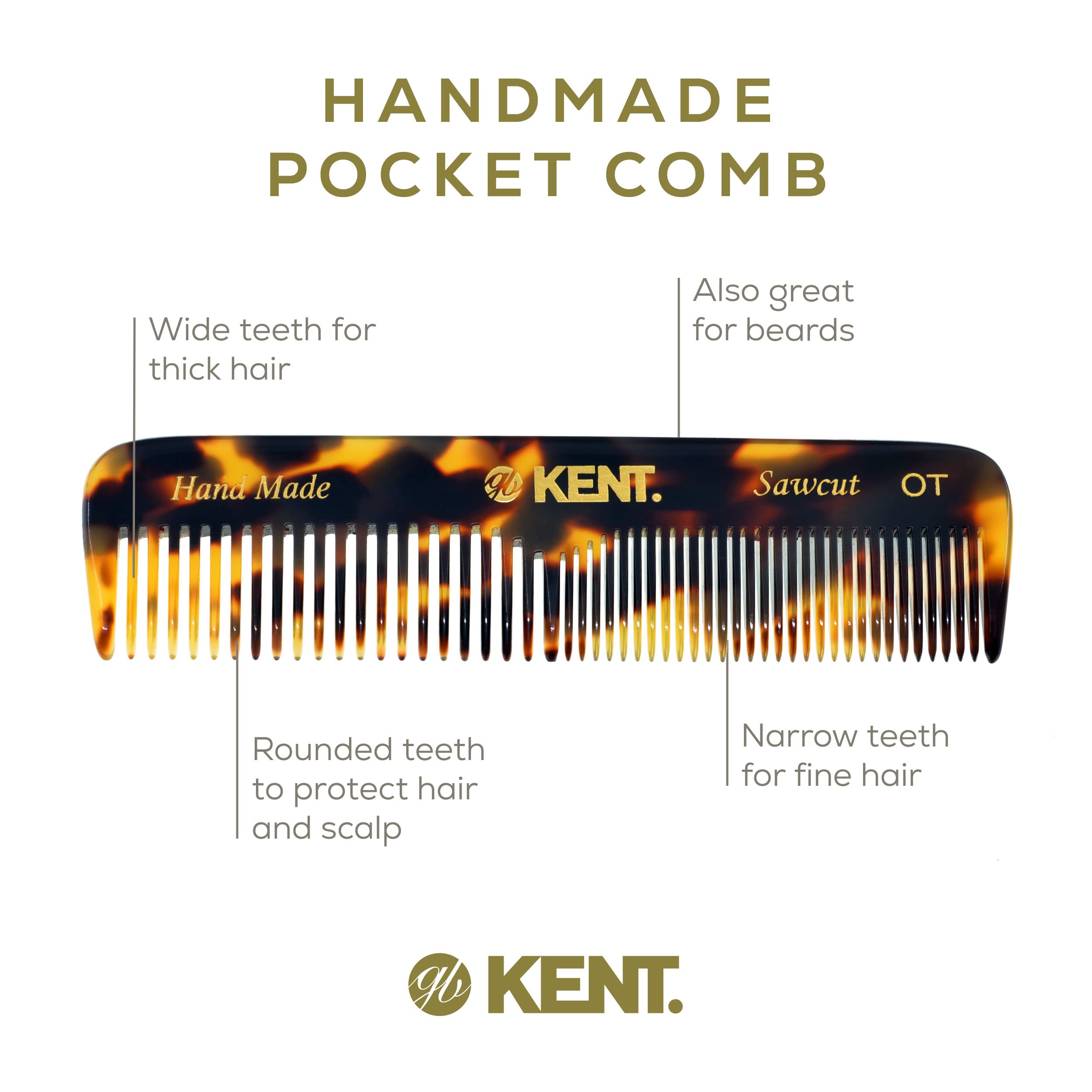 Kent OT TY pocket comb is hand polished for gentle use