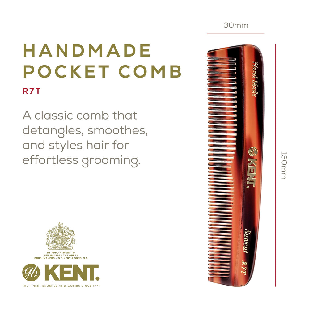 Kent R7T fine-tooth detail showcases smooth edges for gentle hair glide daily.