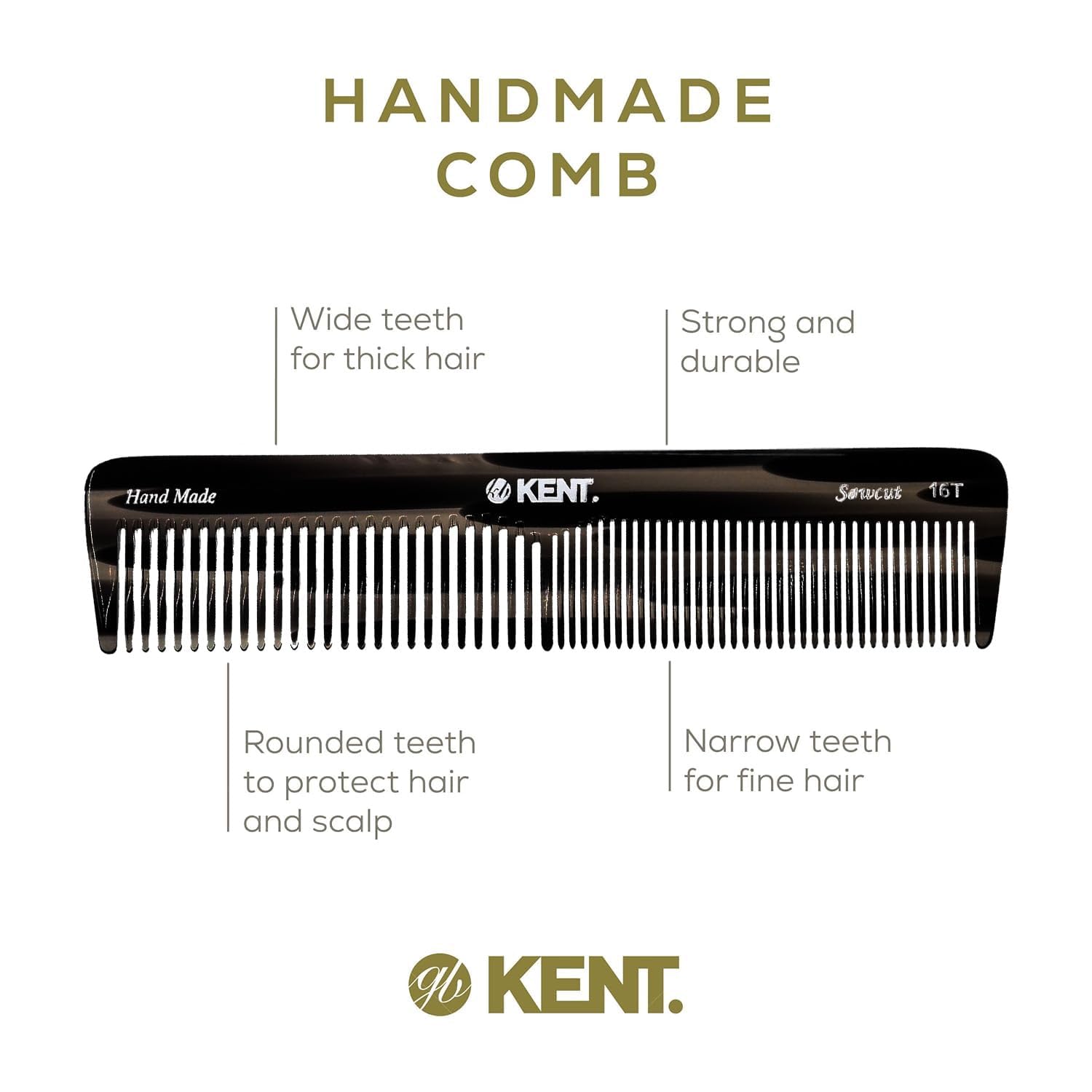 Kent 16T-16TG smooth teeth stimulate scalp during grooming