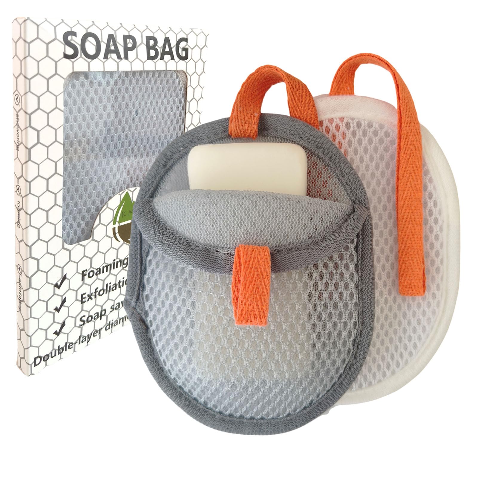 Bolsa kep-Mve para jabón sándwich con malla de doble capa para espuma abundante.