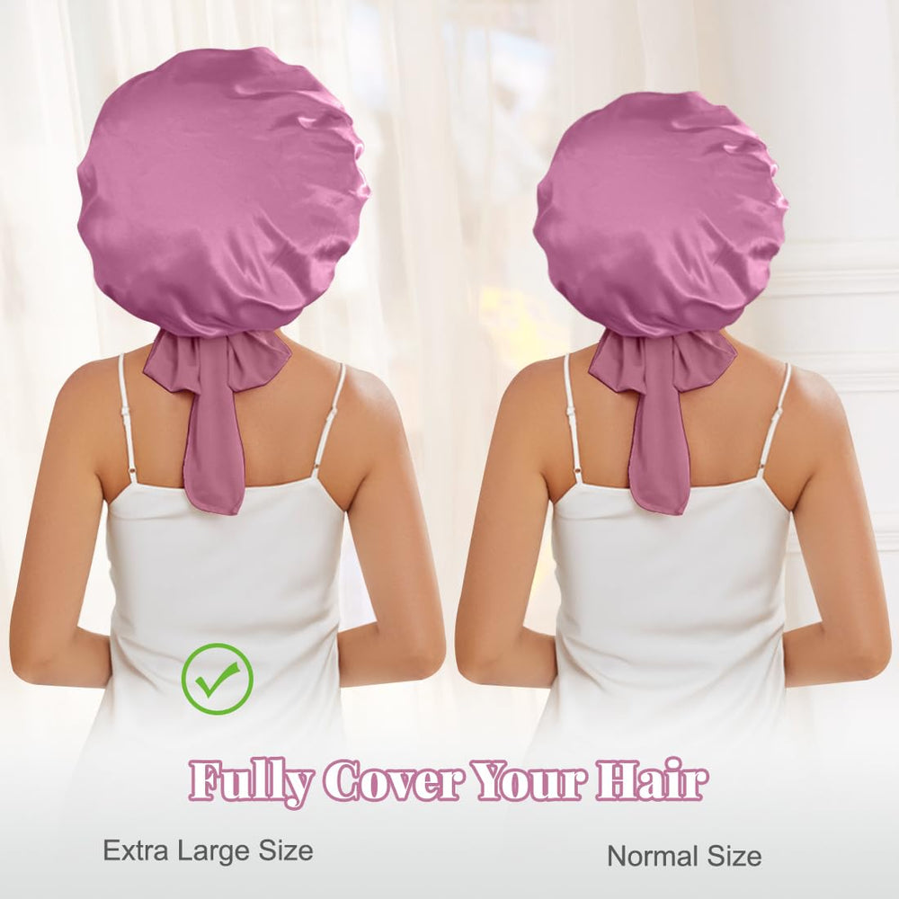 KEPUWAY bonete satén para dormir con diseño amplio para rizos y trenzas.
