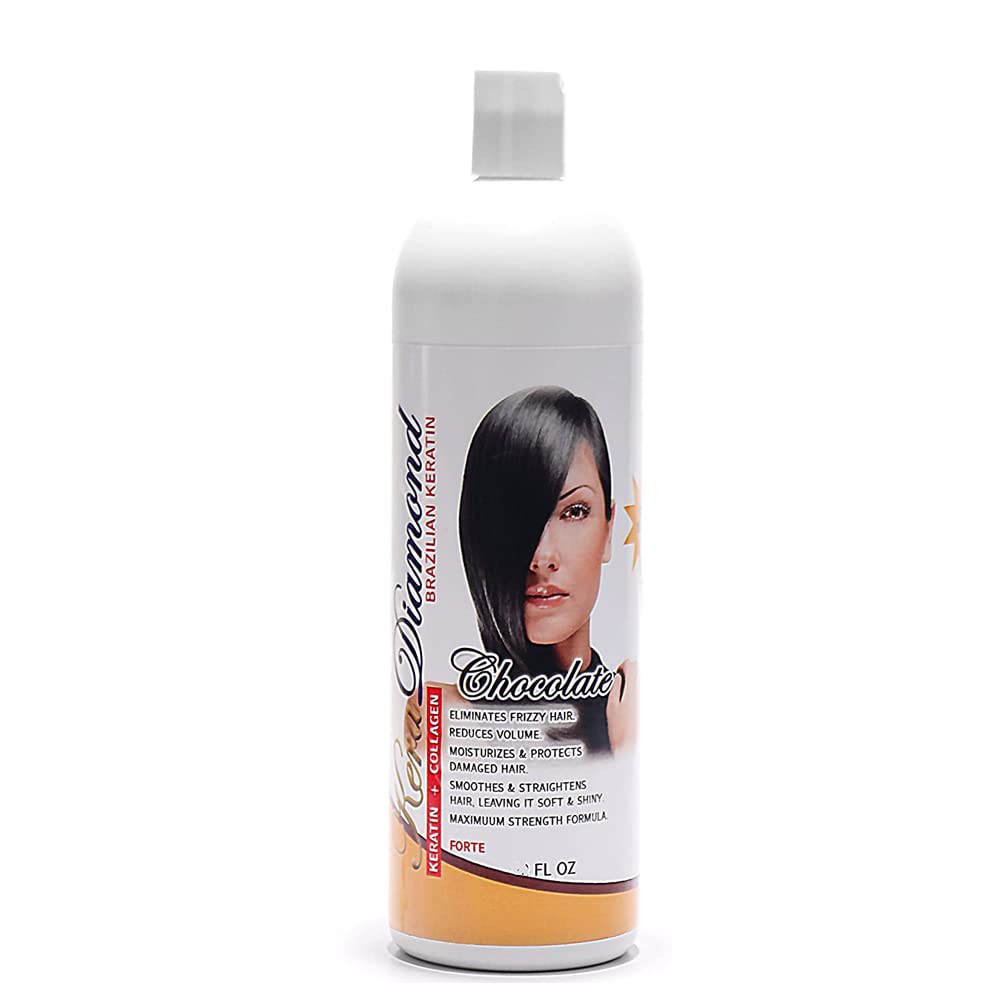 Kera Diamond Keratina Chocolate Restore, botella del producto para brillo y reparación del cabello.