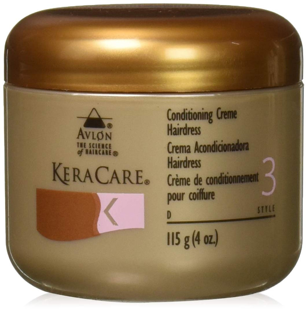 Keracare Conditioning Creme Hairdress, frente del envase, cuidado profesional para el cabello.