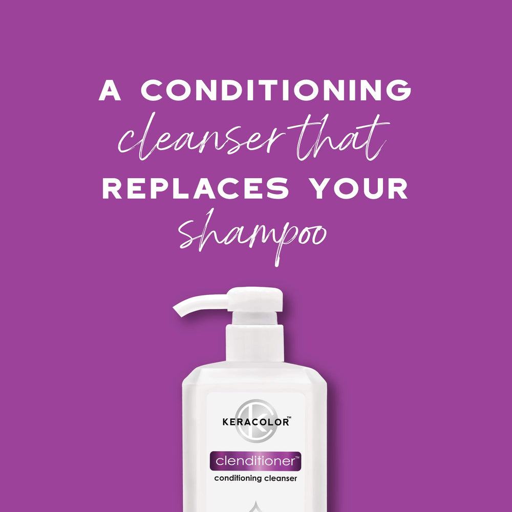KERACOLOR Clenditioner application routine image demonstrates no-lather cleansing and conditioning