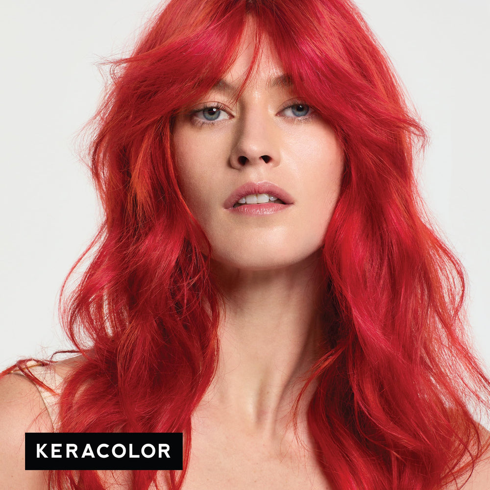 Keracolor Clenditioner red on a hair swatch demonstrates pigment deposit