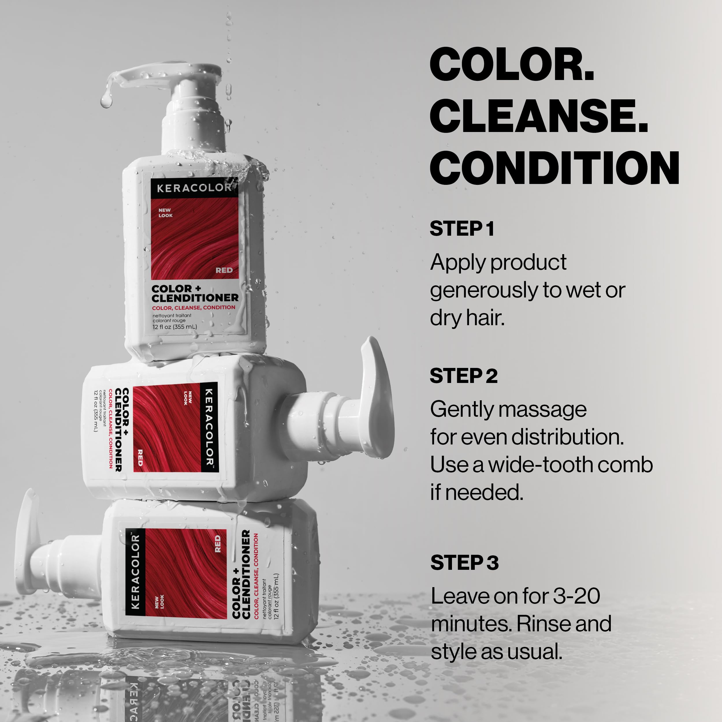 Keracolor Clenditioner red in shower-ready bottle for convenience
