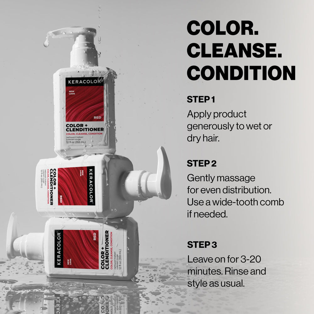 Keracolor Clenditioner red in shower-ready bottle for convenience