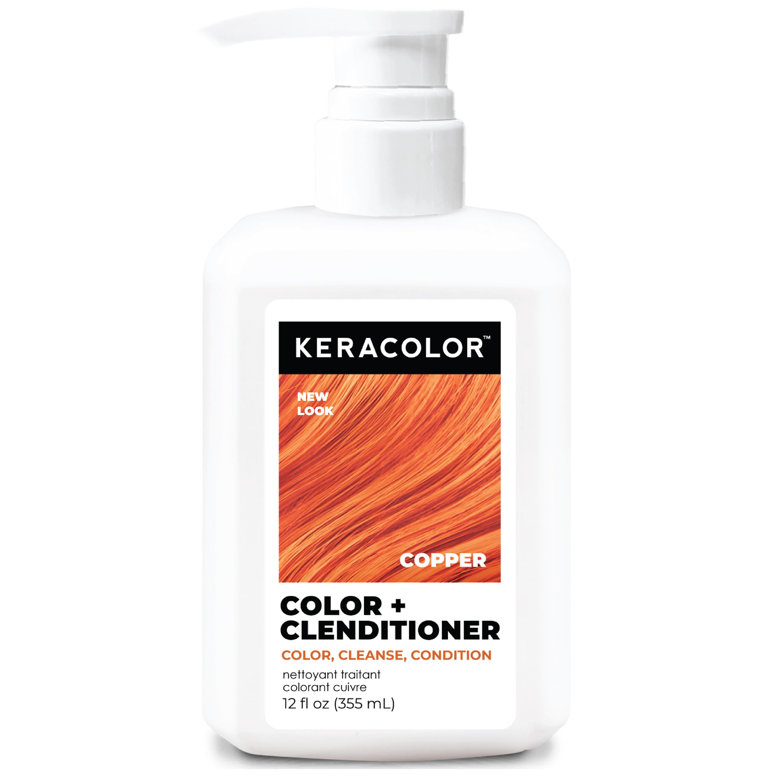 Keracolor Clenditioner Copper bottle shows color-depositing formula for vibrant, conditioned hair.