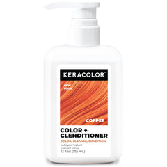 Keracolor Clenditioner Copper bottle shows color-depositing formula for vibrant, conditioned hair.
