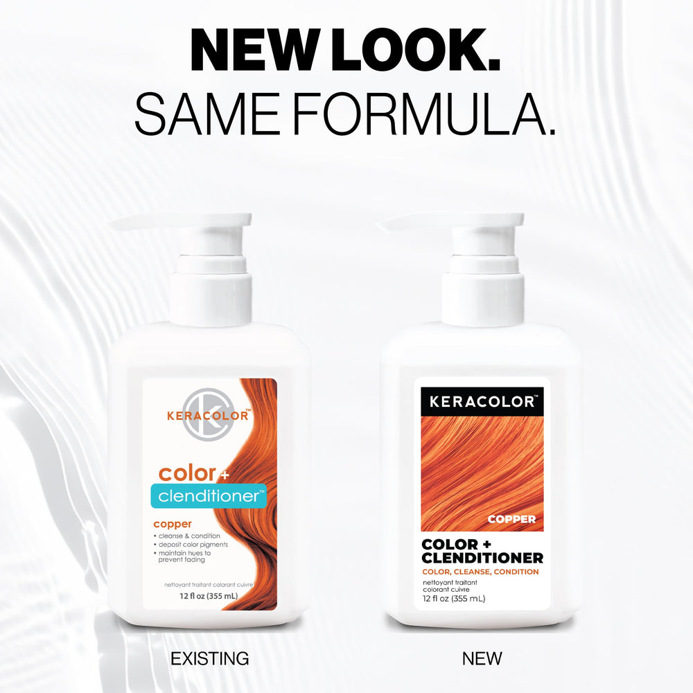 Keracolor Clenditioner Copper color-deposit swirls on hair demonstrate vivid tone potential.