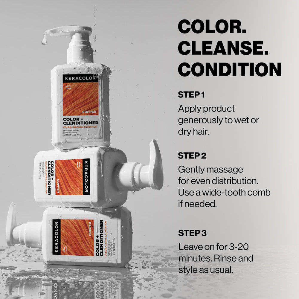 Keracolor Clenditioner Copper applied on damp hair delivers even color distribution.