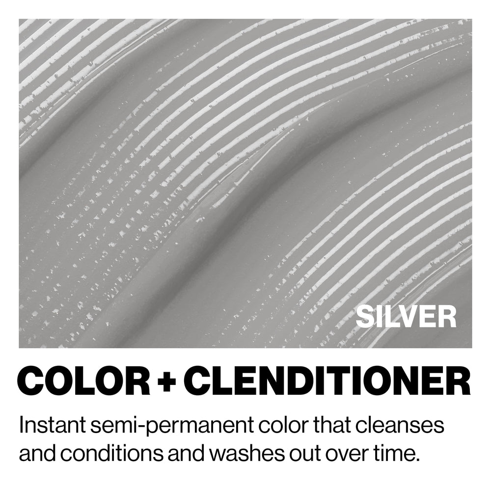 Light blonde hair shows silver tint from Clenditioner.