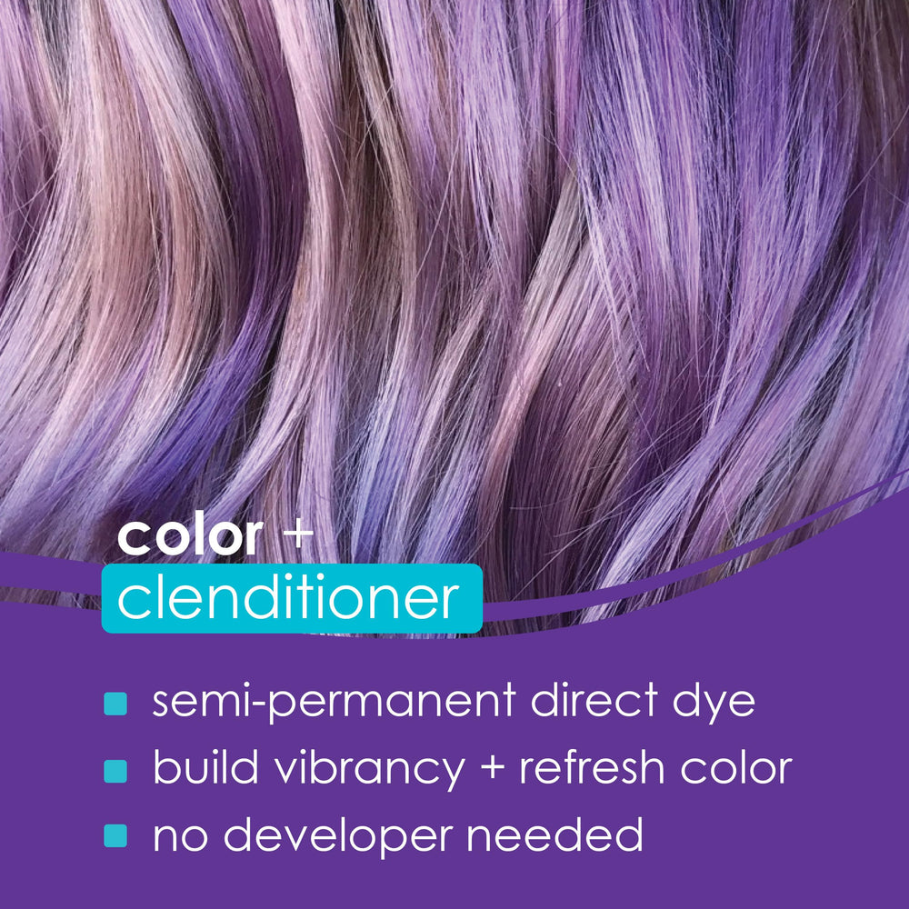 KERACOLOR Clenditioner Purple bottle pour illustrates easy color deposition with conditioning