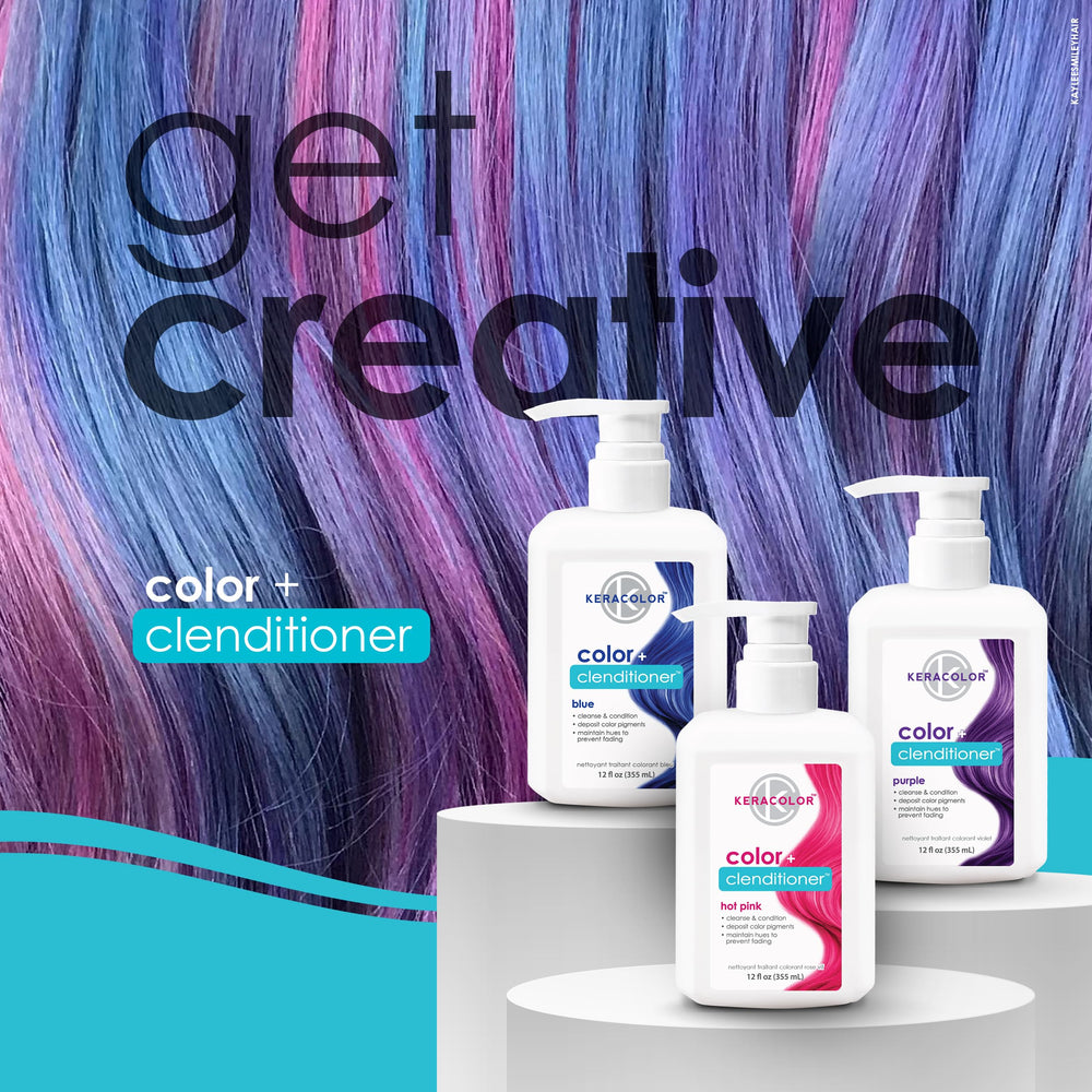 KERACOLOR Clenditioner Purple ingredients closeup emphasizes keratin and nourishing oils